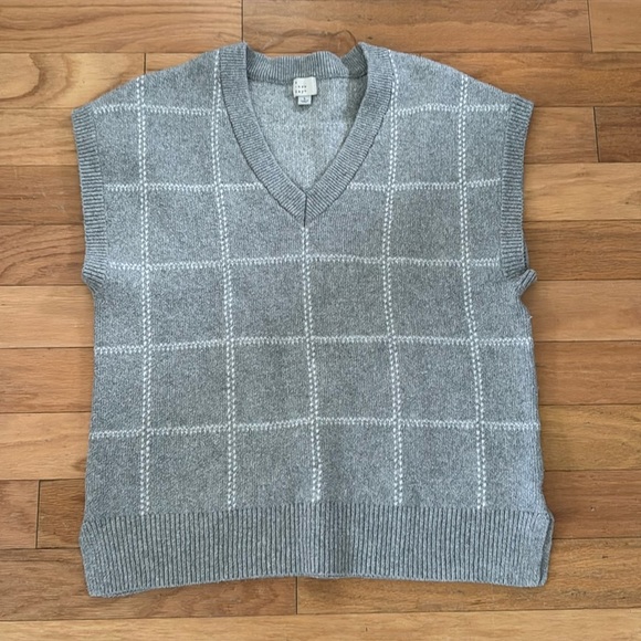 A New Day | Gray Window Pane | Sleeveless Knit Vest | V-Neck | size L - Picture 1 of 5